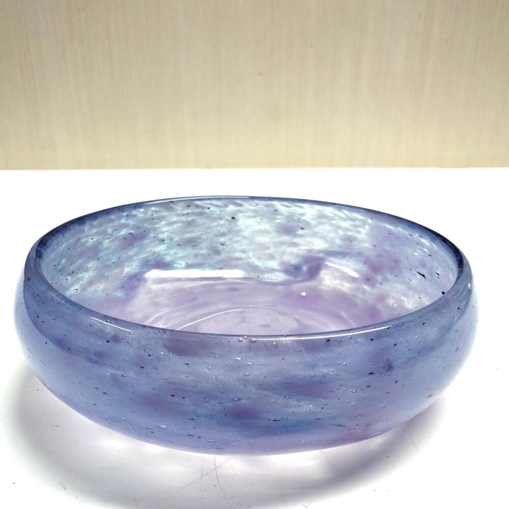 Vintage Art Glass Trinket Ring Dish Hues of Purple Swirl Pattern
